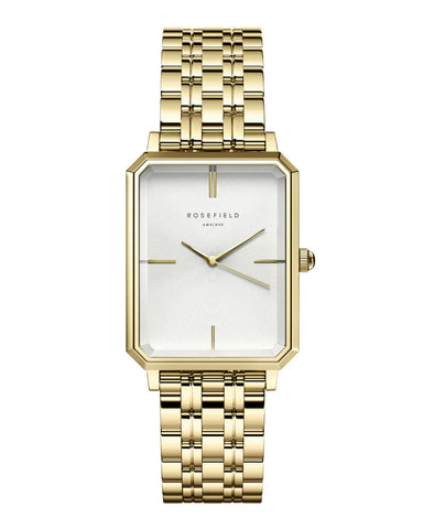 Rosefield - Octagon Extra Small White Dial Gold Strap Watch