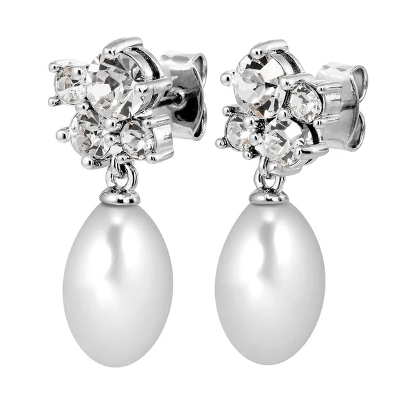 Dyrberg Kern - Petun Shiny Silver Pearl Drop Earrings Crystal & White Pearl