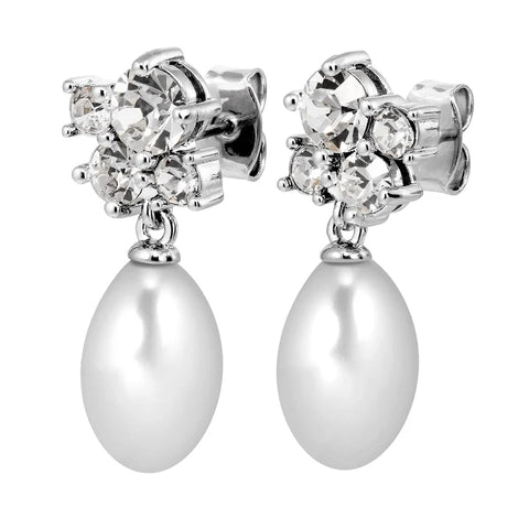 Dyrberg Kern - Petun Shiny Silver Pearl Drop Earrings Crystal & White Pearl