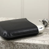 English Pewter Company - 6oz Pewter Hip Flask with Hinged Captive Top & Genuine Black Leather Pouch