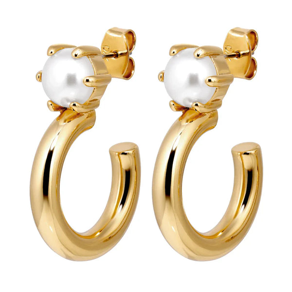 Dyrberg Kern - Quinte Gold Hoop Earrings White Pearl