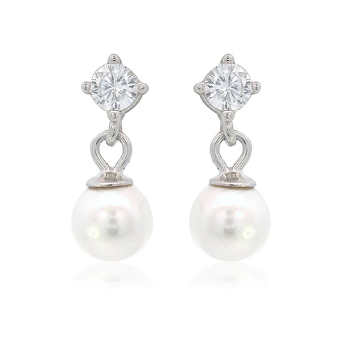 Georgini - Touch Of Sparkle Dangle Drop Pearl Earrings Silver