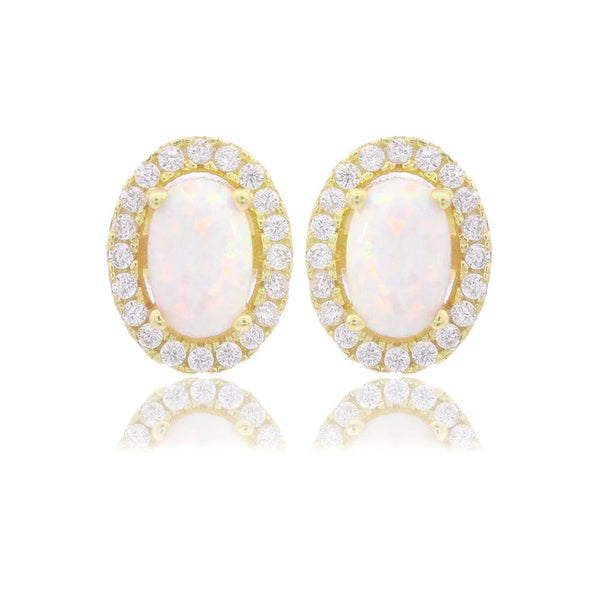 Georgini - Opal Glow Blackwattle White Created Opal Earrings Gold