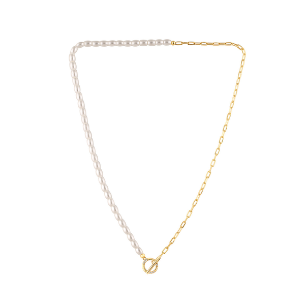 Georgini - Alchemy Paperclip Pearl Fob Necklace Gold