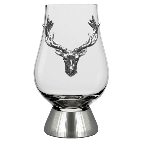 English Pewter Company - The Glencairn Whisky Glass With Pewter Base and Stag Head 200ml