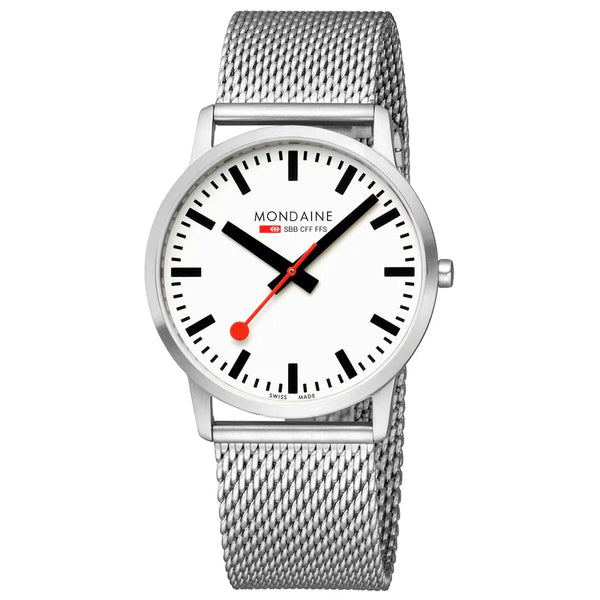 Mondaine - Simply Elegant Unisex White Dial Mesh Strap Watch