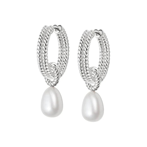 Daisy London - Double Rope Pearl Drop Earrings Silver
