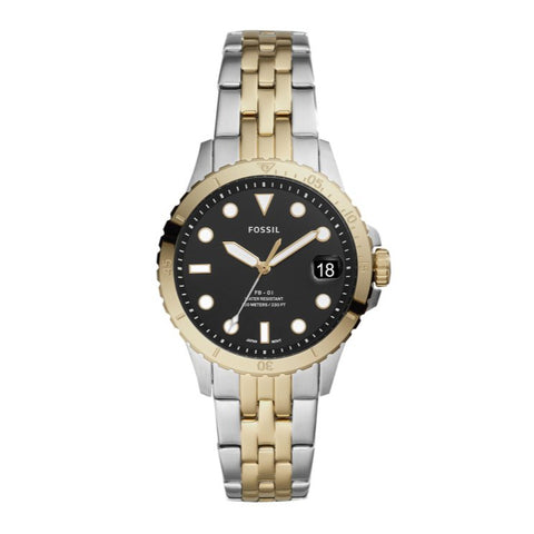 Fossil - Two Toned Silver & Gold Watch With Black Dial