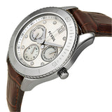 Fossil - Stella GMT White Dial Stainless Steel Brown Leather Ladies Watch