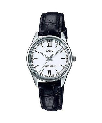 Casio - BLACK LEATHER STRAP WITH WHITE DIAL