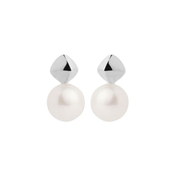 Najo - Diamond Shaped Sterling Silver Earrings With A Freshwater Pearl