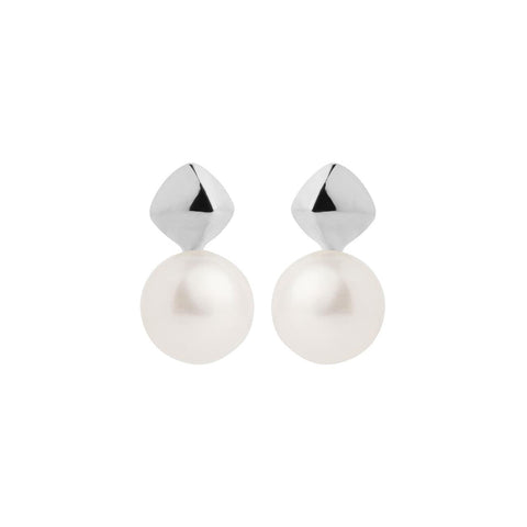 Najo - Diamond Shaped Sterling Silver Earrings With A Freshwater Pearl