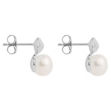 Najo - Diamond Shaped Sterling Silver Earrings With A Freshwater Pearl