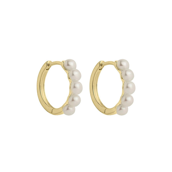 Najo - Yellow Gold Plated Huggies With Freshwater Pearls