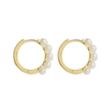 Najo - Yellow Gold Plated Huggies With Freshwater Pearls