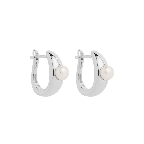 Najo - Silver Huggies With A Single Freshwater Pearl
