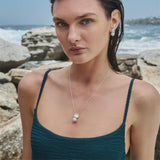 Najo - Sterling Silver Square Blue Topaz & Freshwater Pearl Earrings