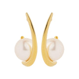 Najo - Unique Shaped hoops Yellow Gold Plated With Freshwater Pearl