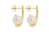 Najo - Unique Shaped hoops Yellow Gold Plated With Freshwater Pearl