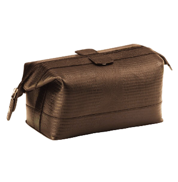Cudworth - Dark Brown Lizard Leather Toiletry Bag