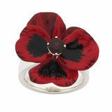 Karen Walker Pansy Ring, Large Pansy - Silver, Red Enamel, Garnet