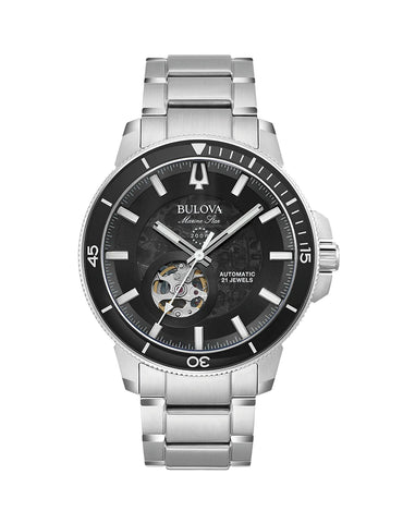 Bulova - Men's Marine Star Automatic Watch Silver/Black