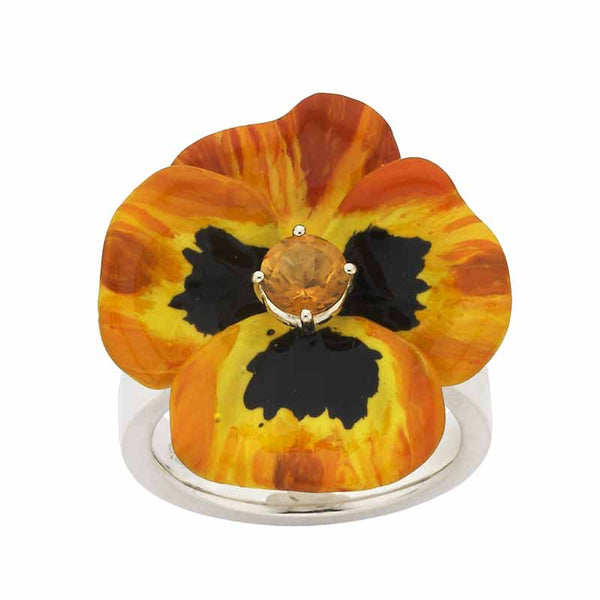 Karen Walker Pansy Ring, Large Pansy - Silver, Yellow Enamel, Citrine