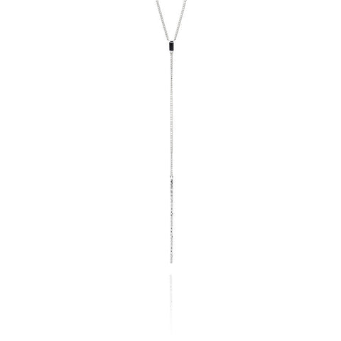 LINDI KINGI DELUXE HALO BLACK ONYX AND DIAMOND BAR DROP PENDANT
