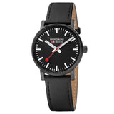 Mondaine evo2 (35mm) - Black Dial, Black Leather