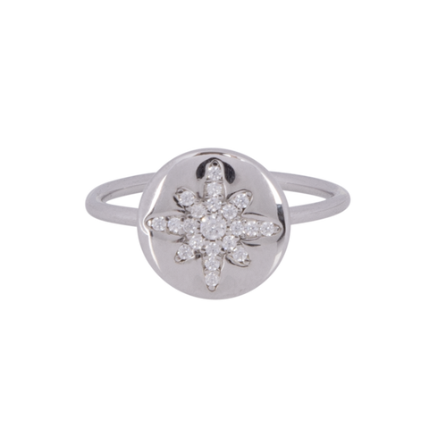 Boh Runga - Starburst Button Ring - Silver - Size Q