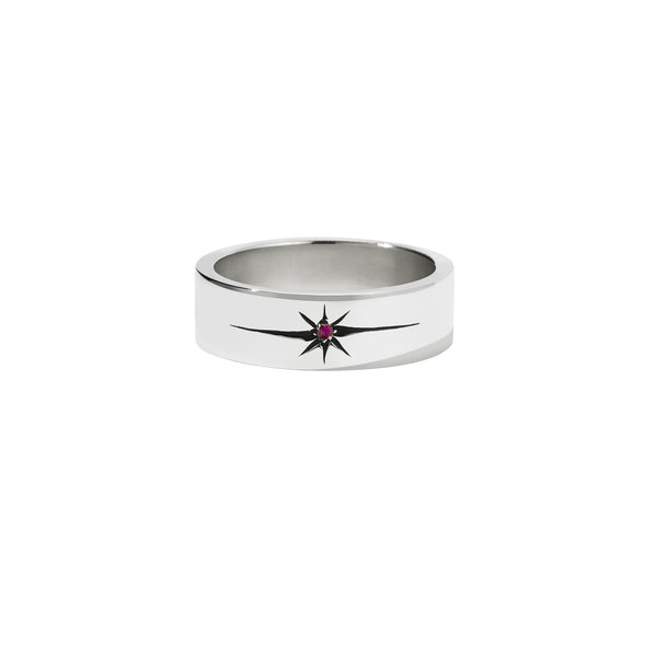 Meadowlark Diamond Star Band Flat - Sterling Silver & Ruby