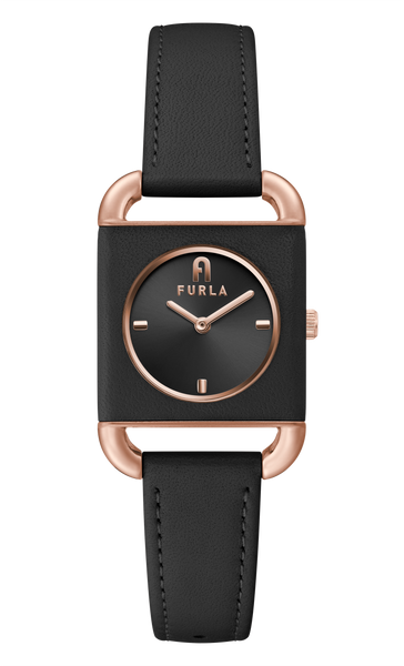 Furla - Arco Rose Gold Black Leather Watch