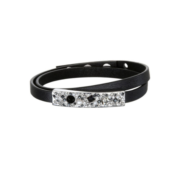 Karl Largerfeld Scattered Crystal Leather Wrap Bracelet