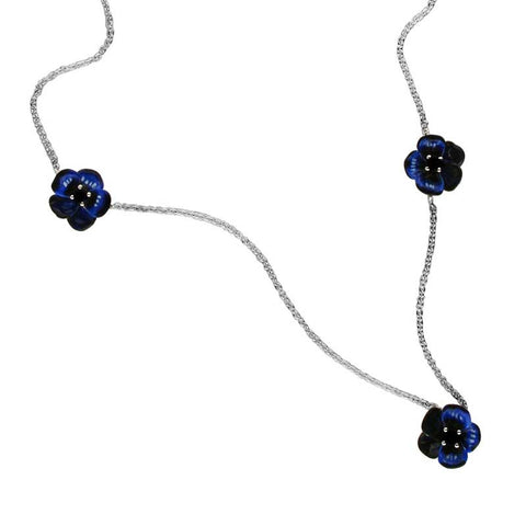 Karen Walker Pansy Necklace, Small Pansies -  Silver, Blue Enamel, Sapphire