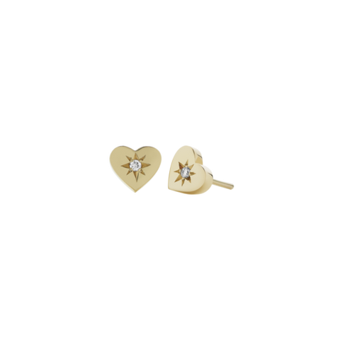 Meadowlark Diamond Heart Stud - 9ct Yellow Gold & White Diamond