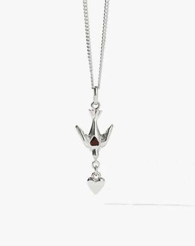 Meadowlark - Love Dove Necklace Set Silver Garnet