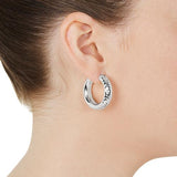 Najo - Leonda Earring - 6.5X30mm Silver Hoop Earrings With Beaten Finish