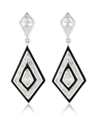 Georgini - Reflection Art Deco Earrings Silver & Black Enamel