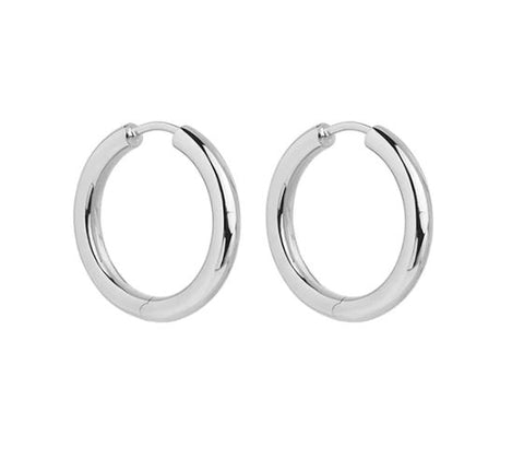 Najo - Silver Hollow-tube Huggie Earrings